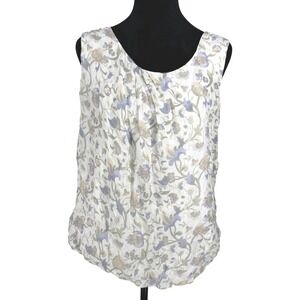 Elena Baldi Italy 100% Silk Floral Bubble Hem Sleeveless Top Med Cottagecore